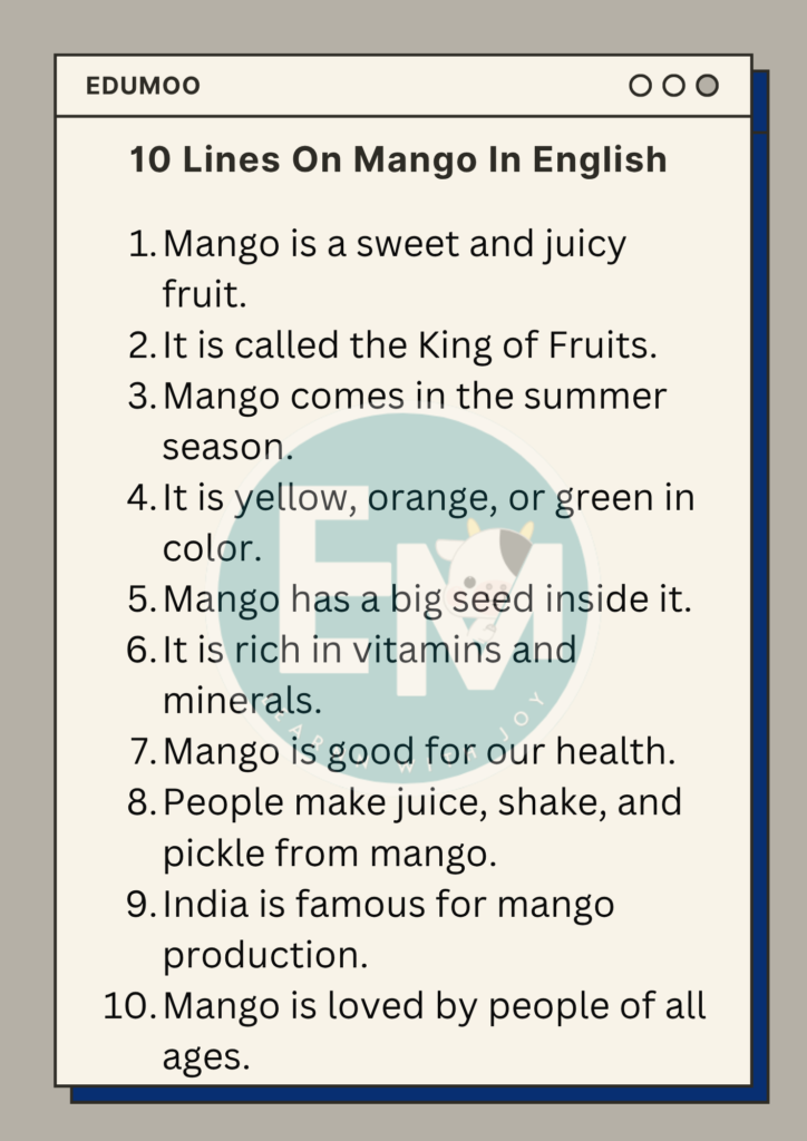 10 Lines On Mango