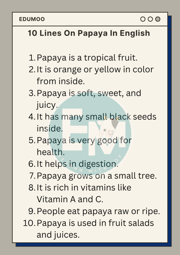 10 Lines On Papaya