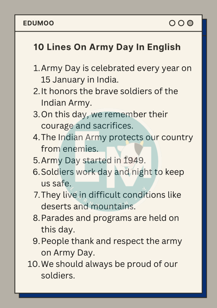 10 Lines on Army Day