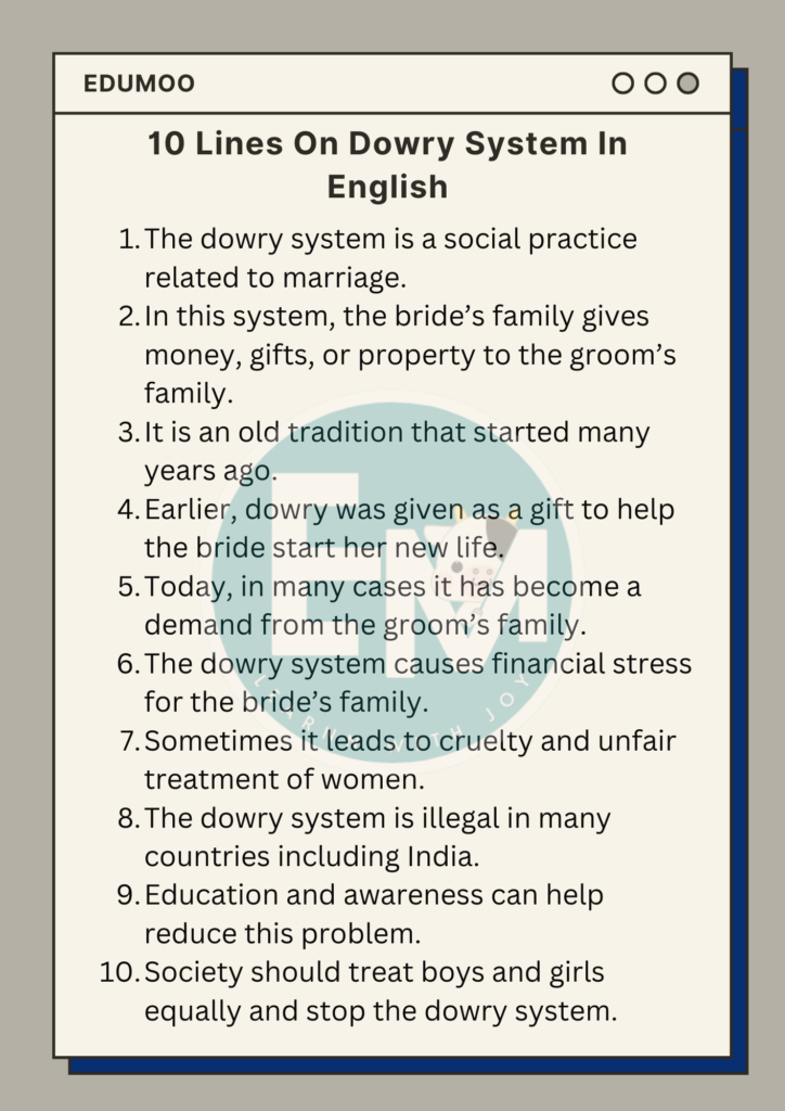 10 Lines on Dowry System