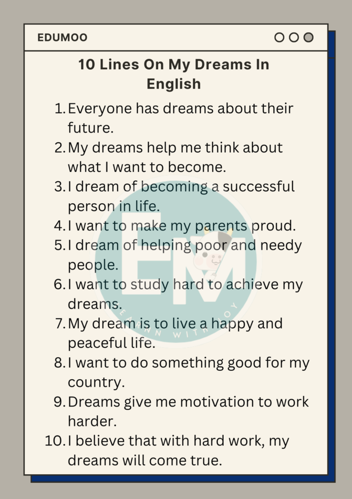 10 Lines on My Dreams