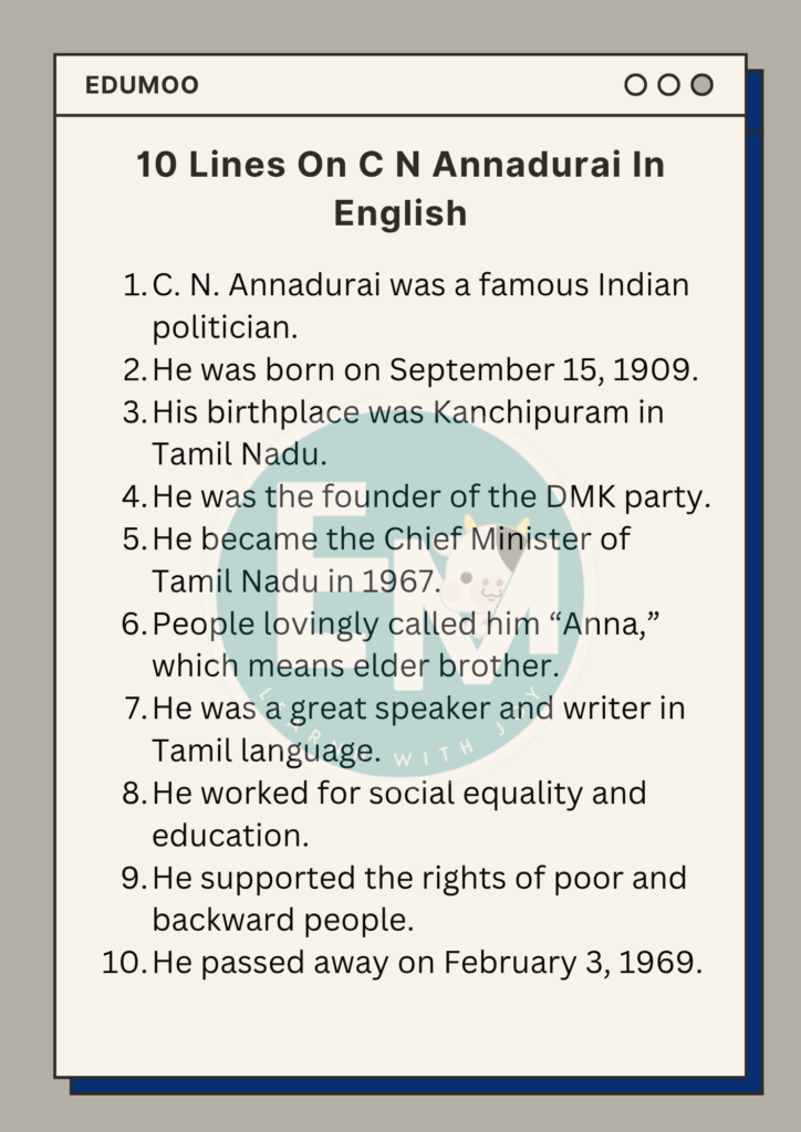 10 Lines On C N Annadurai