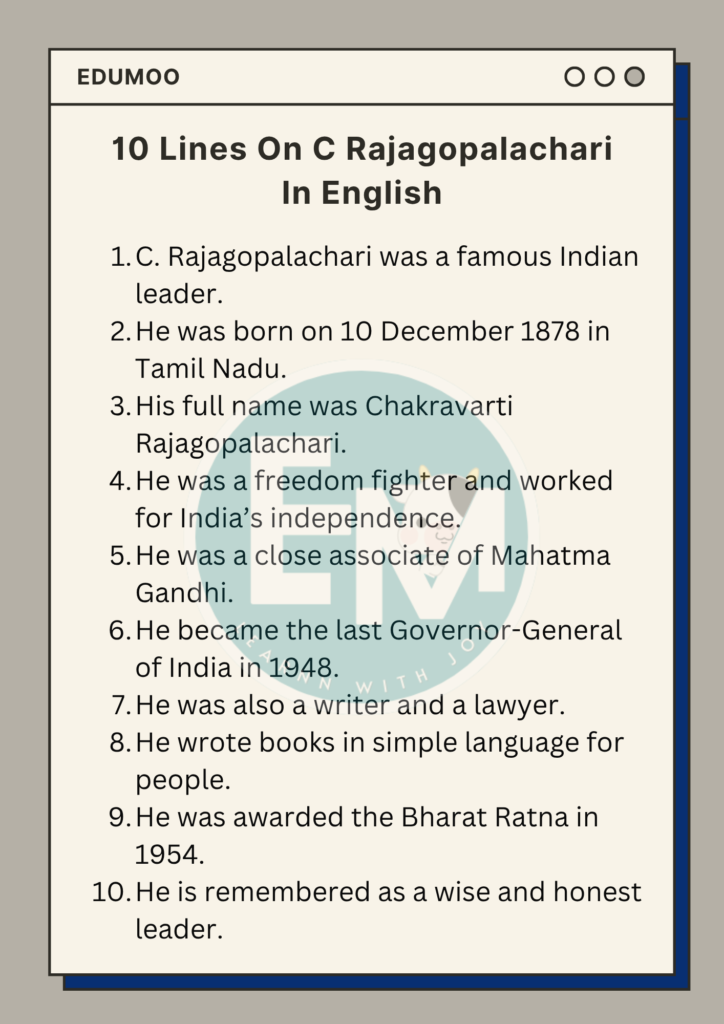 10 Lines On C Rajagopalachari