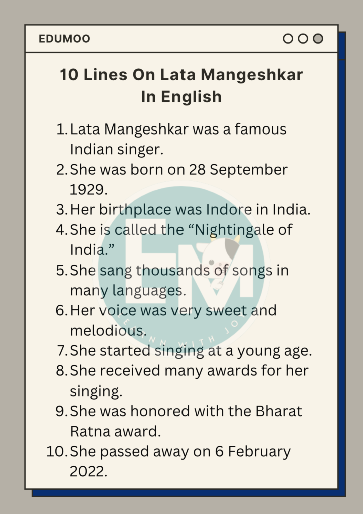 10 Lines On Lata Mangeshkar