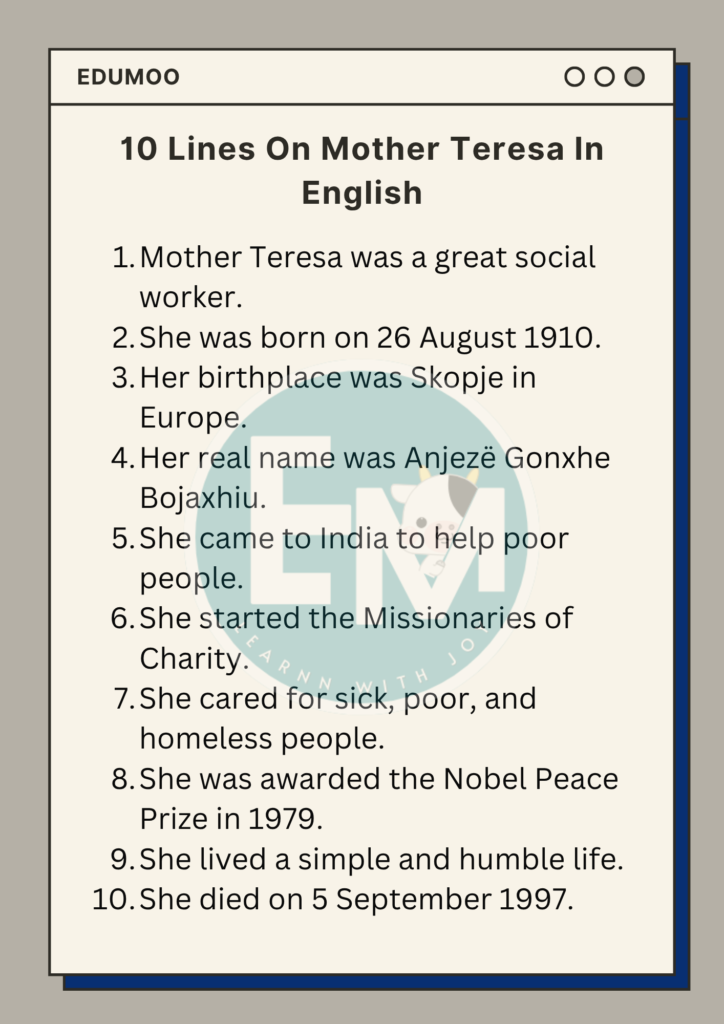 10 Lines On Mother Teresa