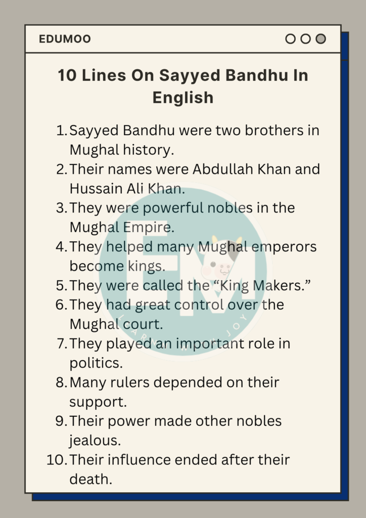 10 Lines On Sayyed Bandhu