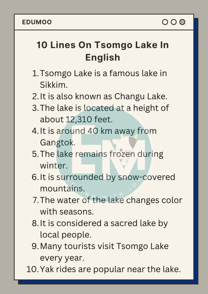 10 Lines On Tsomgo Lake