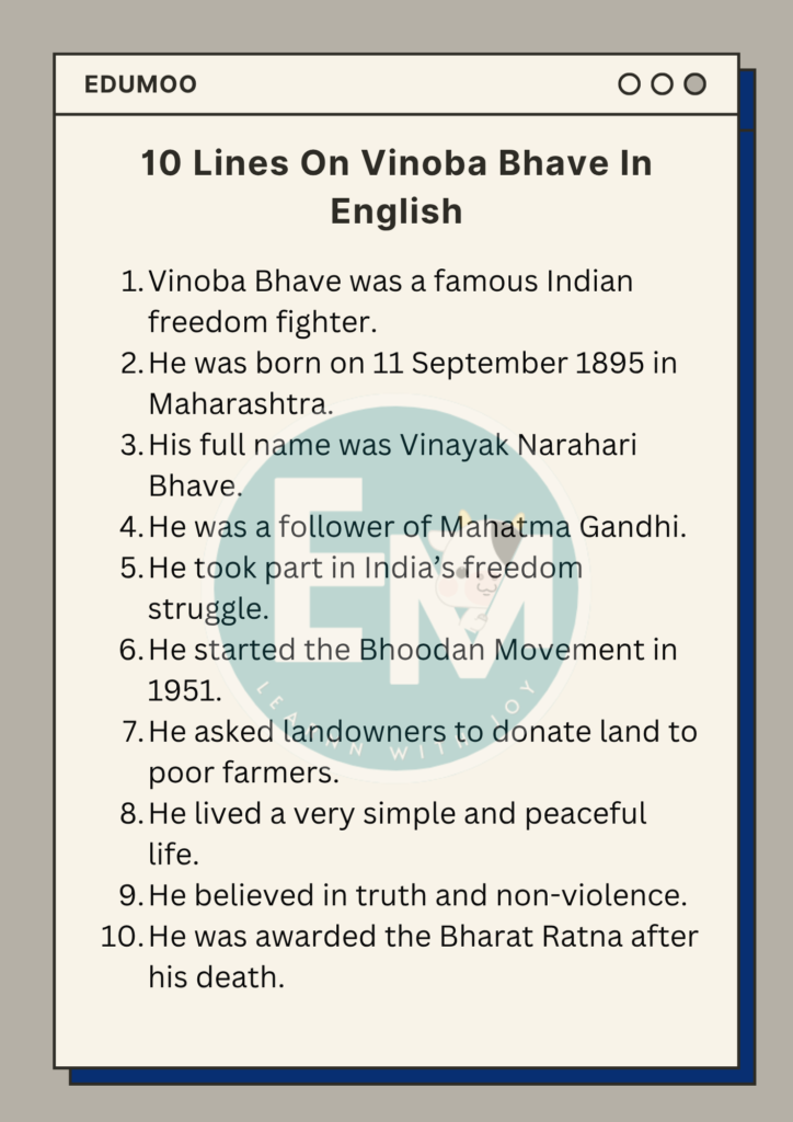 10 Lines On Vinoba Bhave